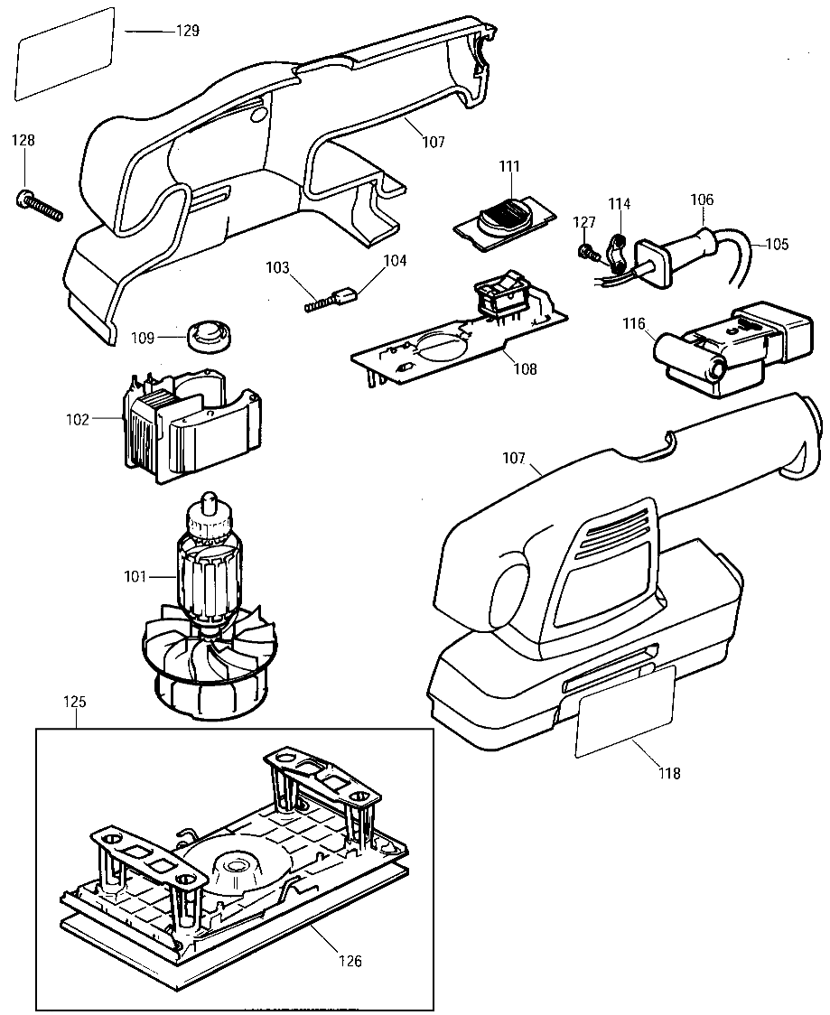 Default Diagram and Parts List for PF400-AR Type 1 Black and Decker Sander Polisher
